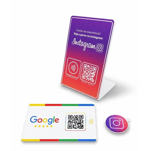 Kit Placa/Tag Instagram + Cartão Avaliação Google Com Nfc E Qrcode (aproximação) onetag cartão de visita digital