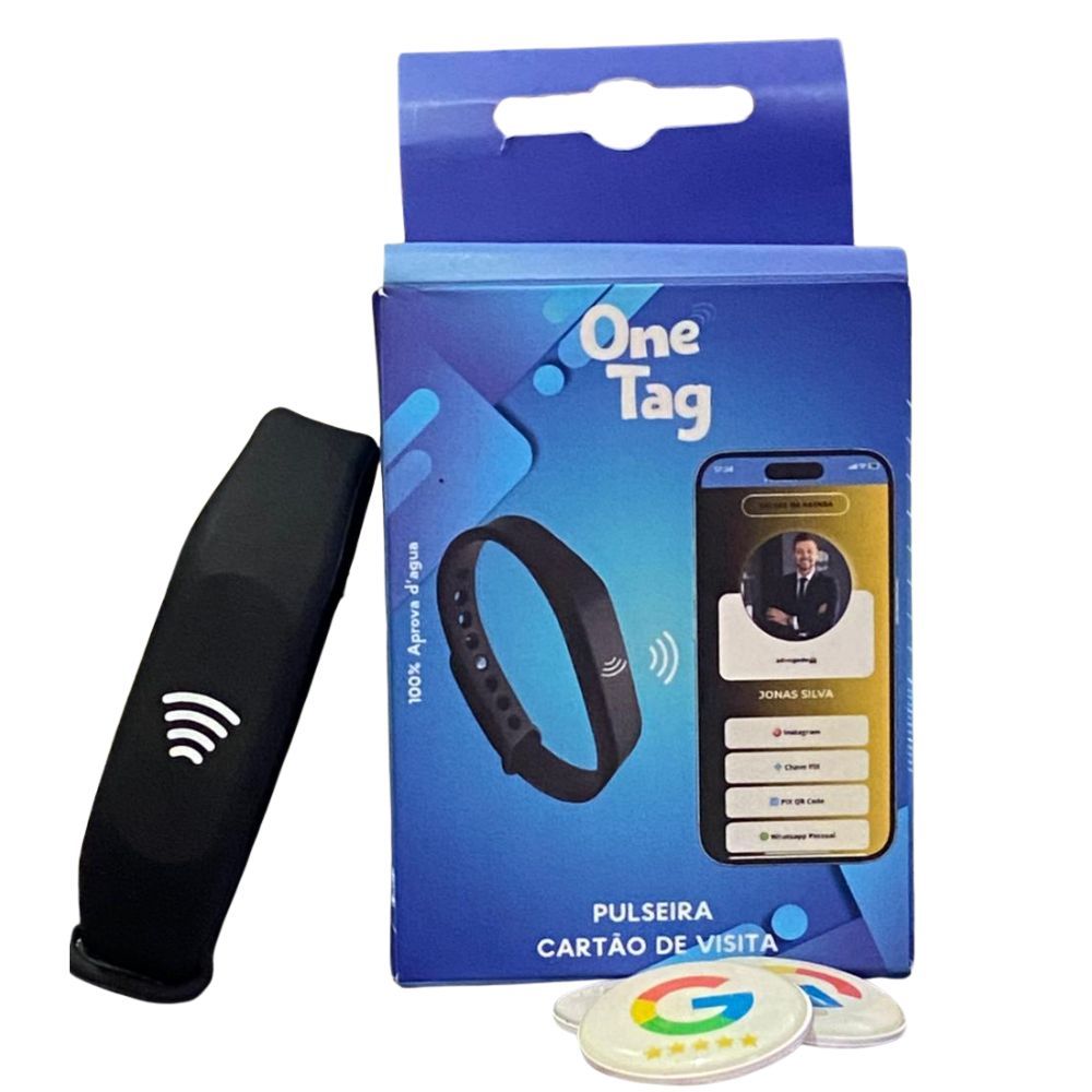 Pulseira avaliação google com 3 tags adesiva aproximação e qrcode
