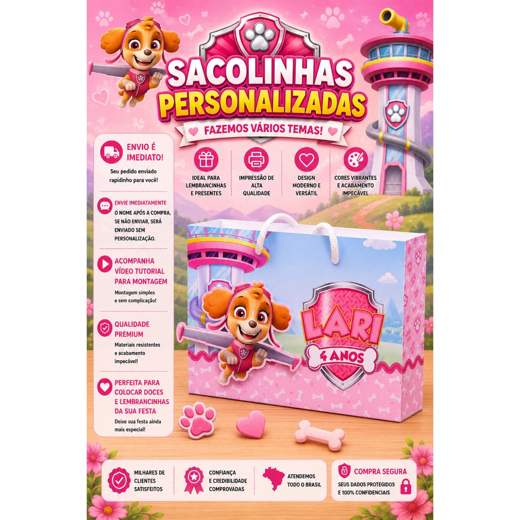 Kit Sacolinhas Personalizadas Festa - Sky e Everest