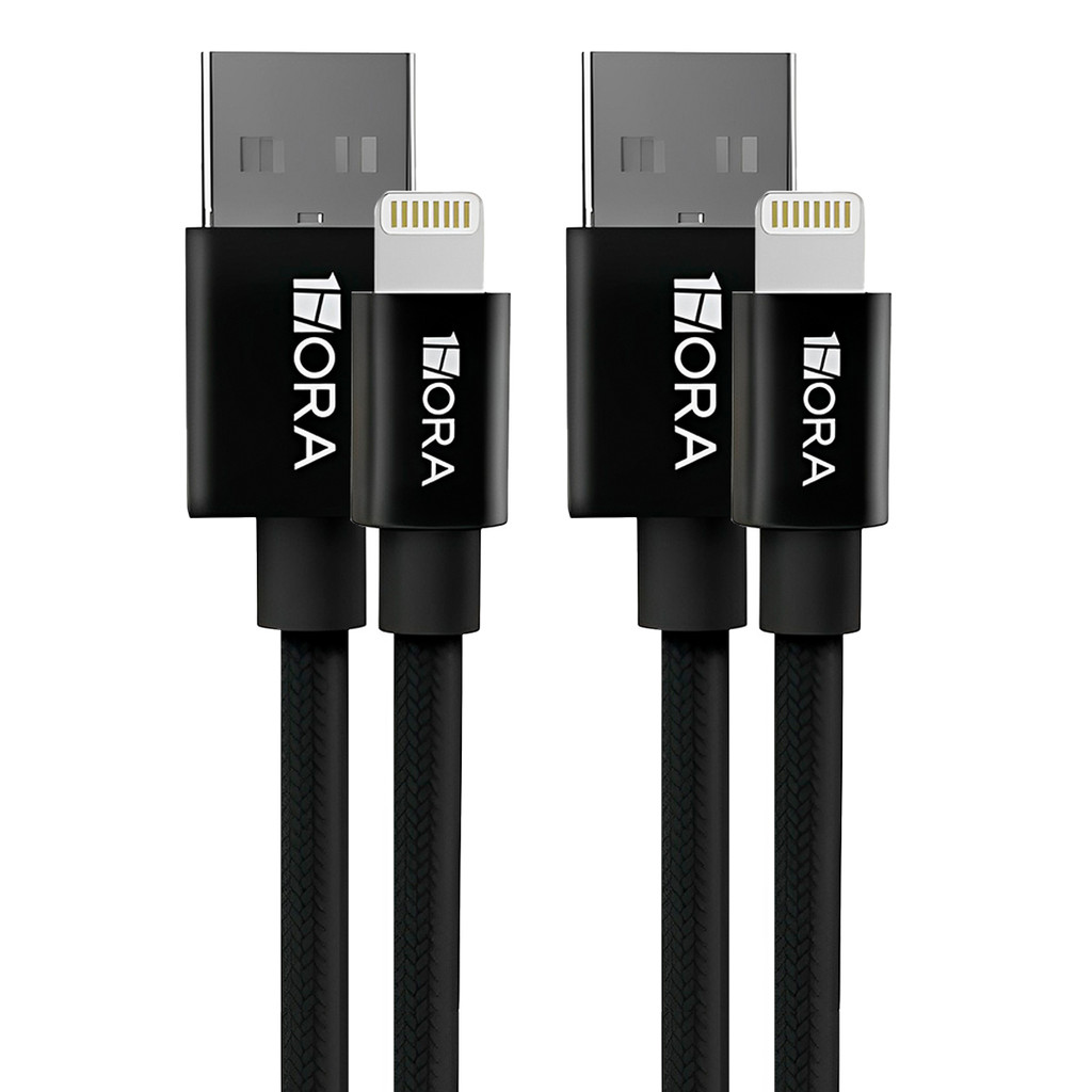 Cabo Carregamento iPhone 1Hora Usb A/Lightning 2.4A 1M Preto 2 Unidades