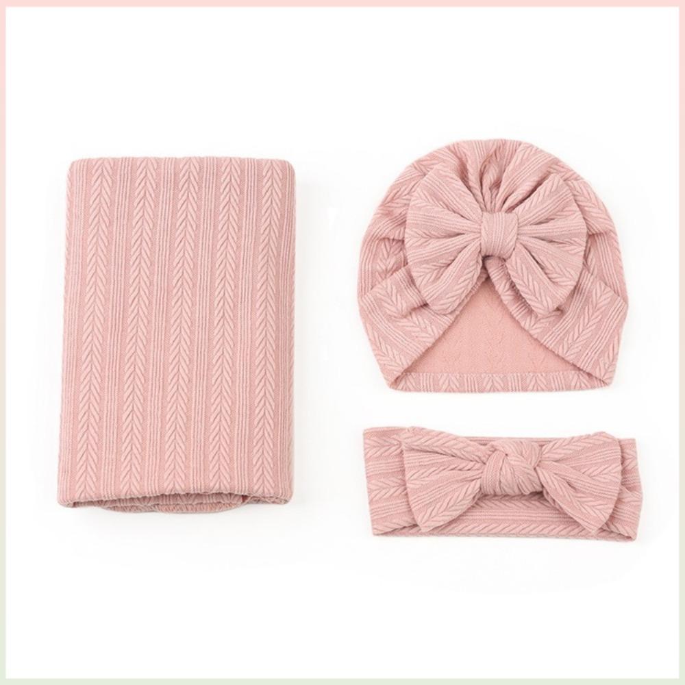 3 Pçs/Set Conjunto De Colcha De Bebê , Cobertor Envoltório De Polialgodão Padrão De Orelha De Trigo , Faixa De Cabeça De