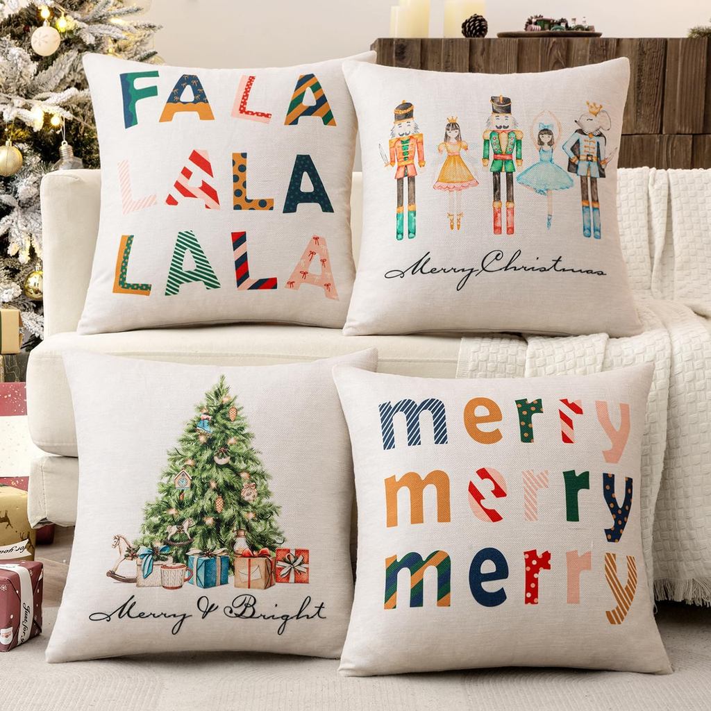 MIULEE Set of 4 Holiday Decorative Pillow Covers 20x20 inch Merry Christmas Fala Throw Pillow Cases Winter Seasonal Cush