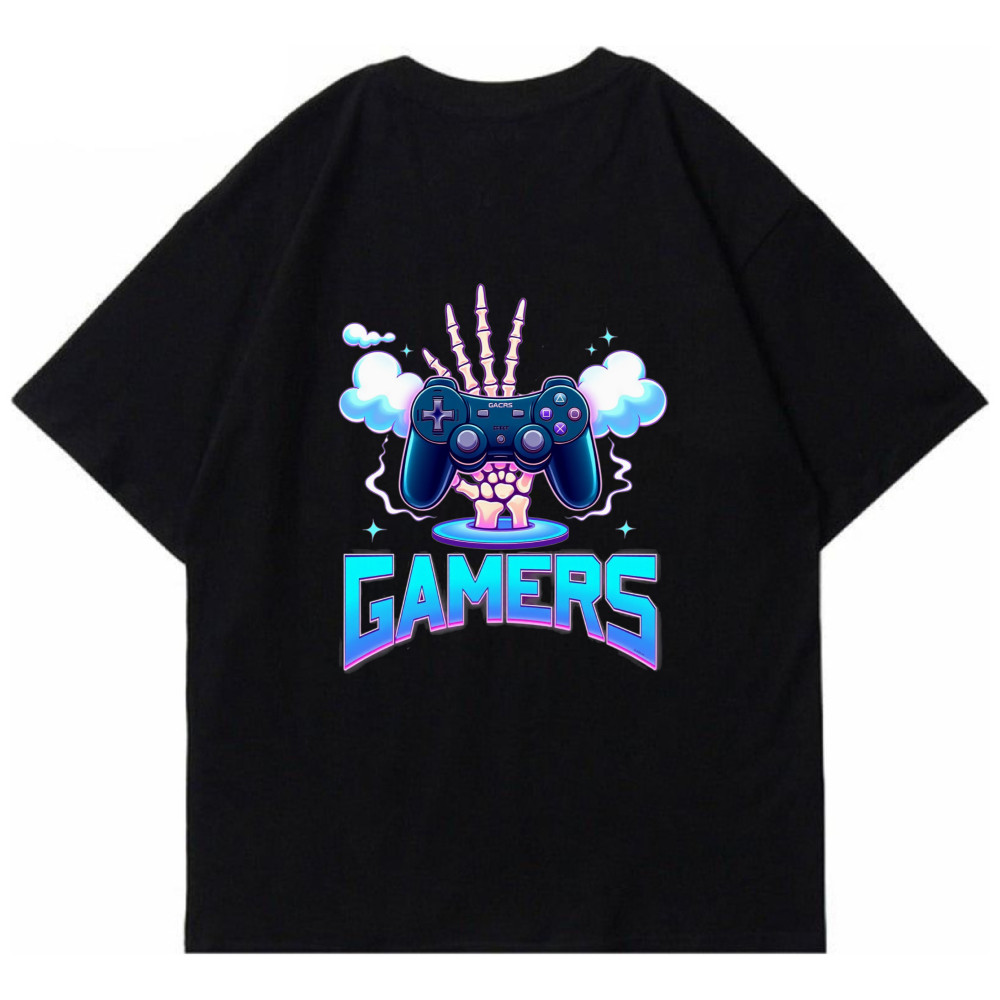 Camiseta Oversized com Estampa de Controle de Jogo e Texto Gamers Streetwear Novo