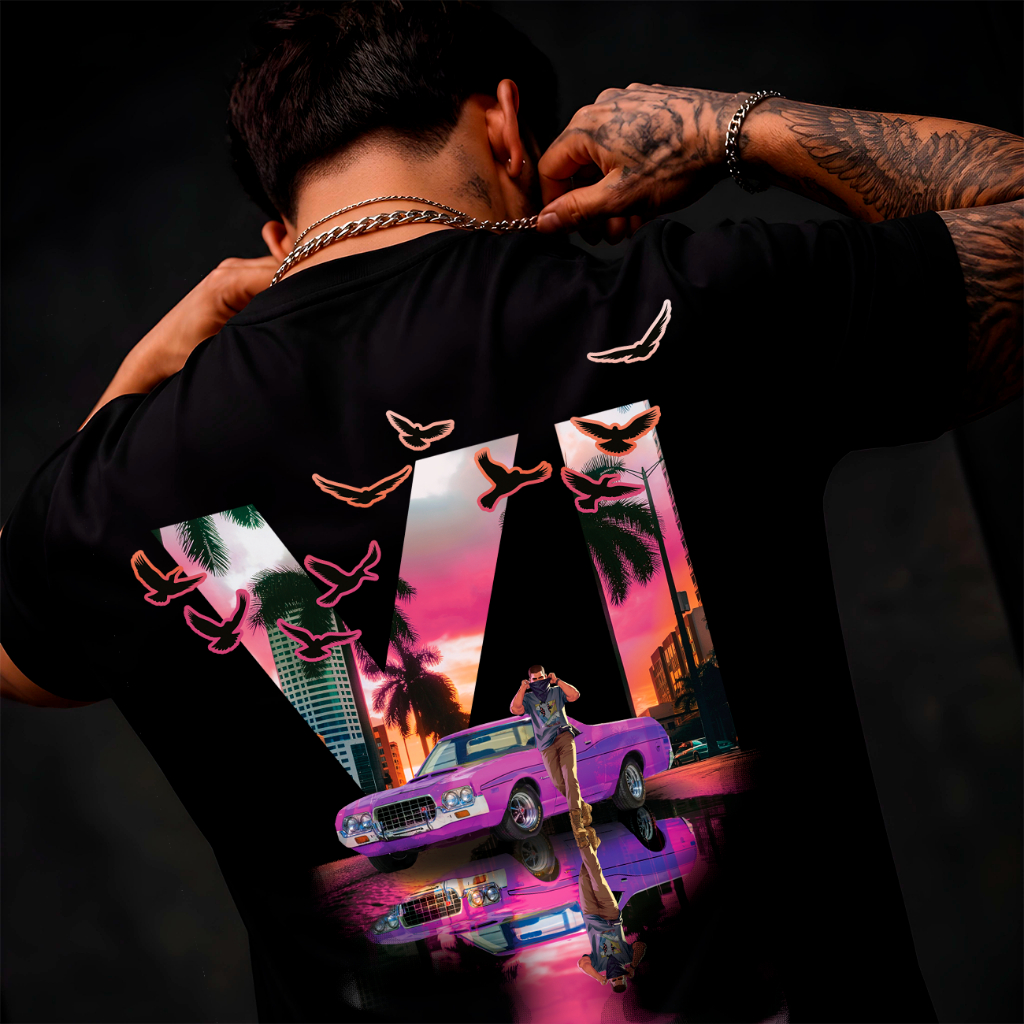 Camiseta Oversized Unissex GTA 6 Camisa Masculina GTA Six 100% Algodão Premium Gamer Estilo