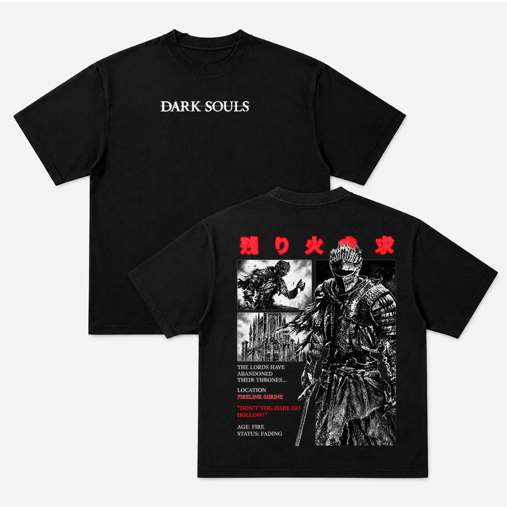 Camiseta Dark Souls Knight Oversized 100% Algodão Unissex Gamer Frente e Costas Streetwear Várias Cores