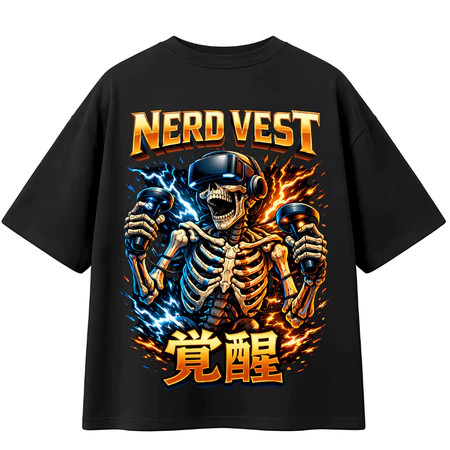 Camiseta Masculina Feminina Oversized Estampa Caveira VR Gamer Streetwear, Camiseta Preta Nerd Vest, Moda