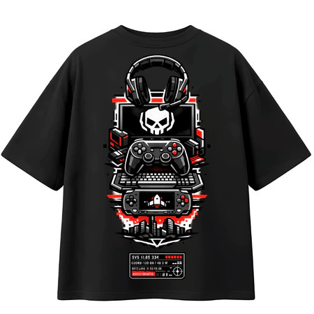 Camiseta Masculina Feminina Oversized Estampa Setup Gamer Caveira Streetwear, Camiseta Preta Geek Tech, Moda