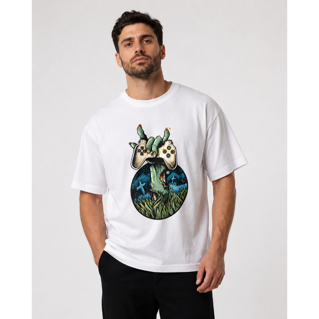 Camiseta Oversized Streetwear Zumbi Gamer Controle 100% Algodão Suedine