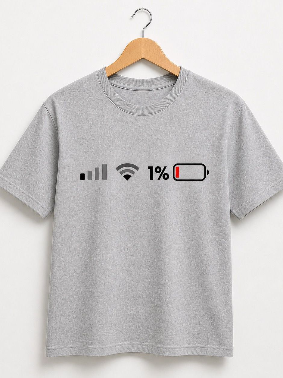 Camiseta Sem Bateria Engraçada WiFi 1% Geek Gamer Nerd Masculina Feminina Algodão Casual Oversized T-Shirt Divertida