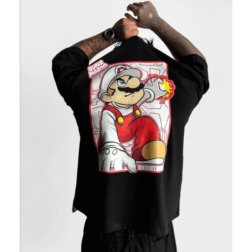 Camiseta Mario Red Fireball  oversized streetwear gamer plus size PP ao G6 algodão Aftersoul