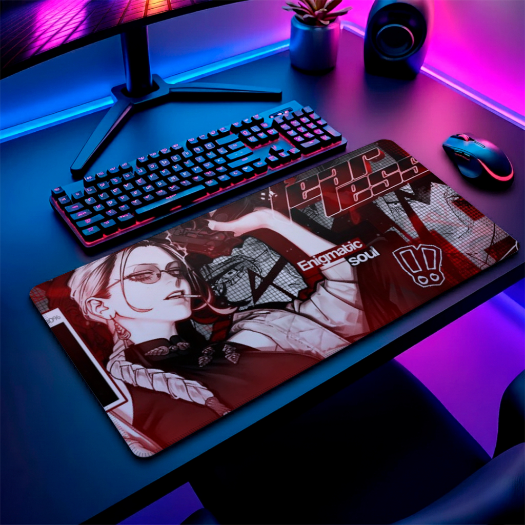 Mousepad Gigante Desk Pad Estampa Anime Girl Gothic Bordas Reforcadas Base Emborrachada p/ Setup Gamer e Home Office Top