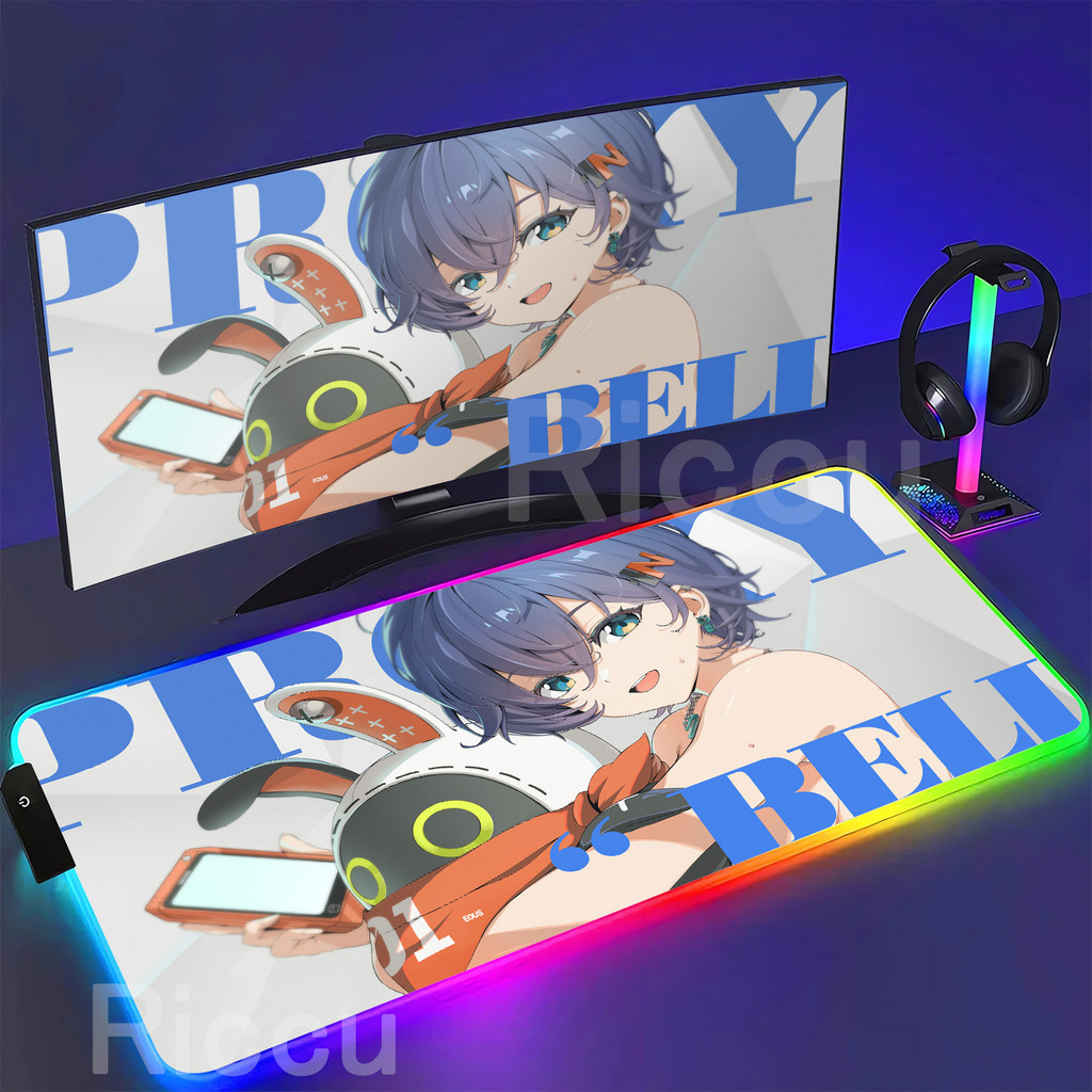 Tapete De Rato RGB ZZZ Belle Phaeton‌ Zenless Zone Zero HD Impressão Anime kawaii Girl Office LED Mousepad Teclado Retro