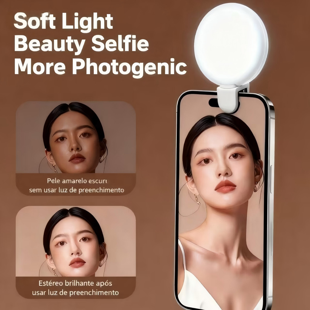 Anel Selfie Luz De Preenchimento Recarregável Bonito LED Ao Vivo Tirar Foto Flash Luzes Para Câmera Telefone
