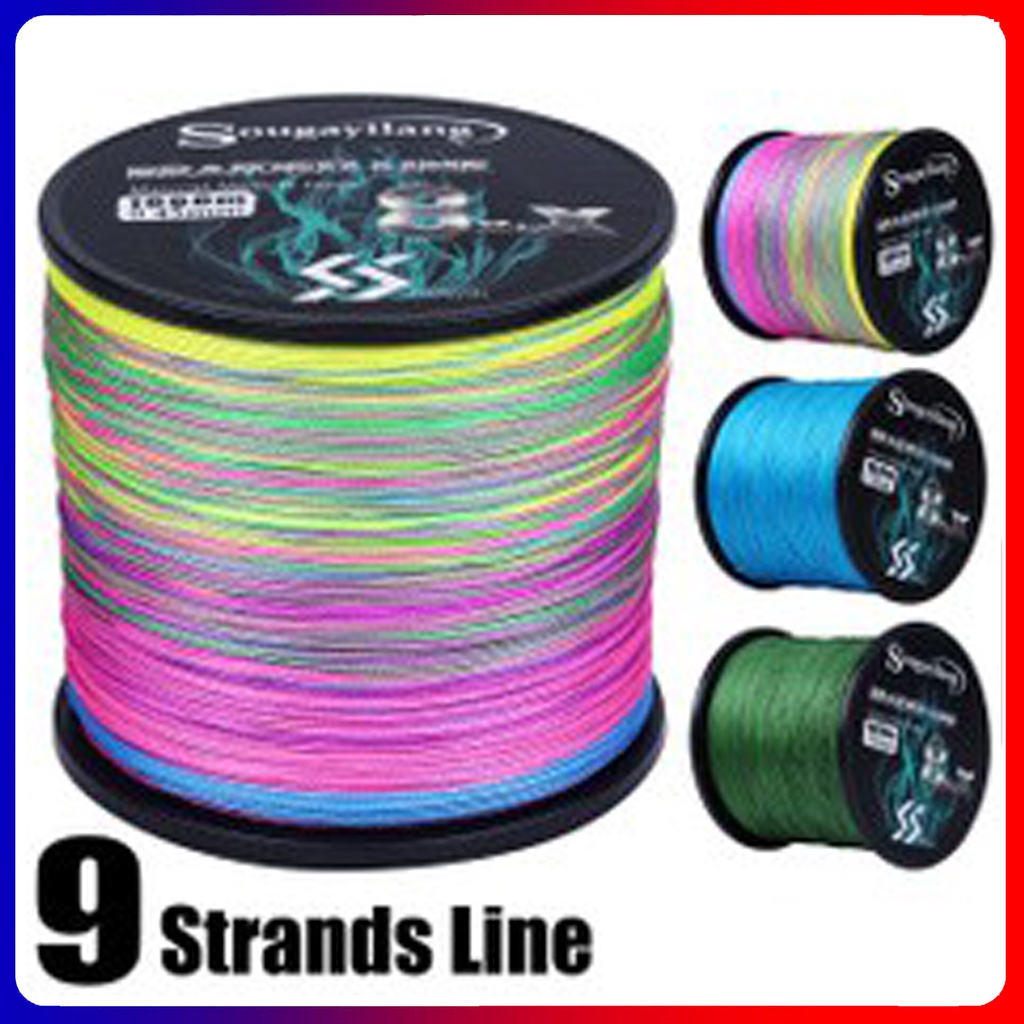 Linha de Pesca Sougayilang 9 Strands Braided PE 1000m 3 Color Fio trançado 0.14MM-0.45MM Max Drag 7.6-45.8KG
