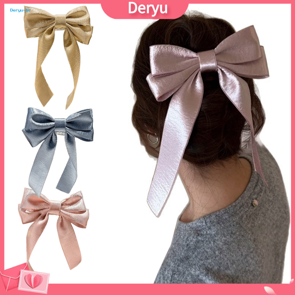 Wrinkle-resistant Hair Clip Non-slip Style Satin Long Ribbon Bow Anti-slip Teeth Back Strong Grip Versatile Hairpin for
