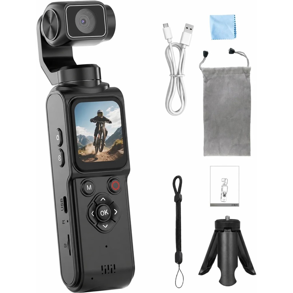 Câmera Vlogging 4K Com Sensor CMOS 330 Lente Giratória Rastreamento Facial E Estabilização De 6 Eixos