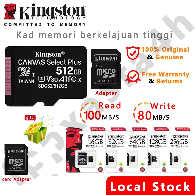 (Spot) Cartão Sd Kingston Micro Classe 10 120 Mb/s 64G/256 Gb/128/512 De Memória TF De 1 Tb