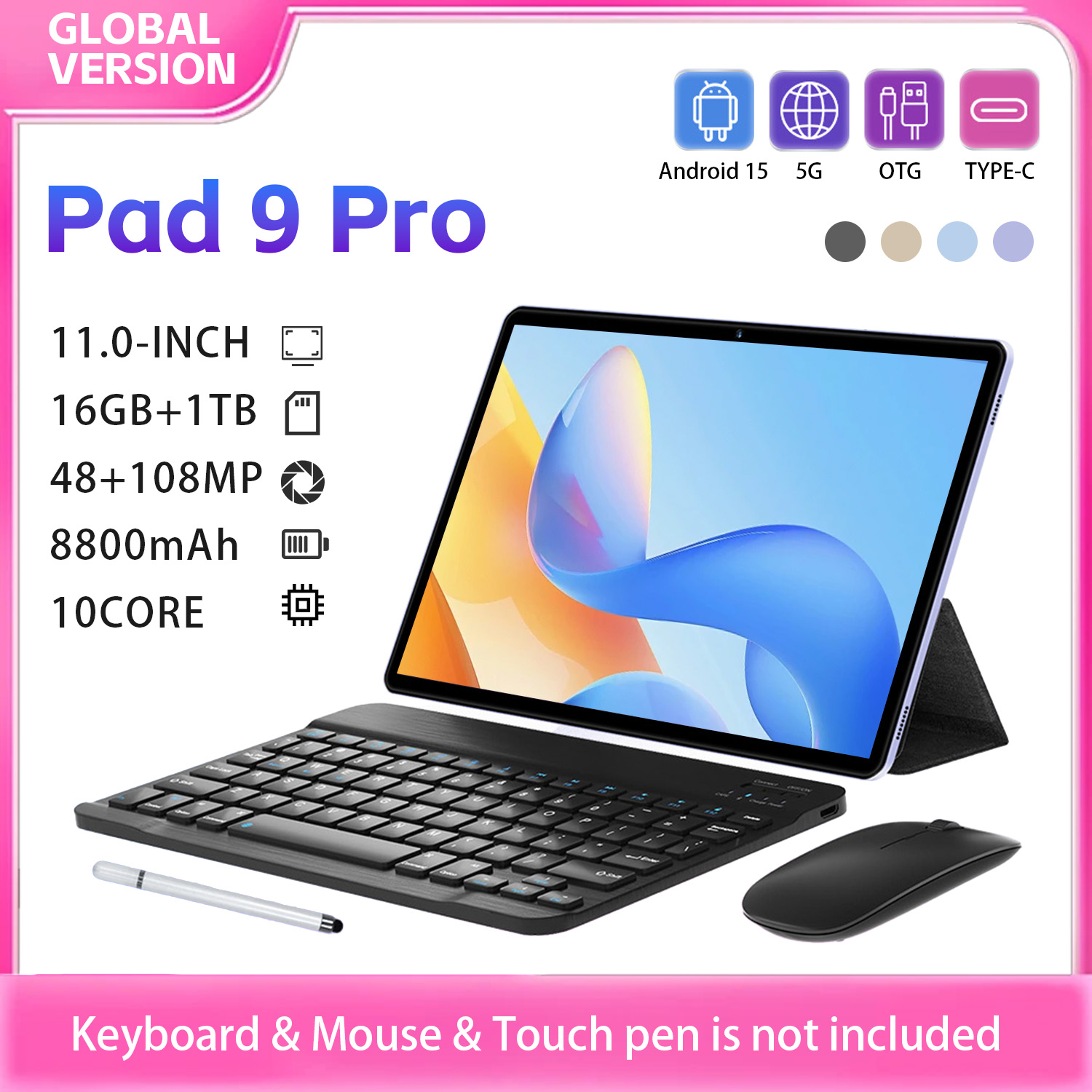 Tablet Android portátil multifuncional Pad 9 Pro, Wi-Fi, GPS, navegação, tablet PC para trabalho e entretenimento