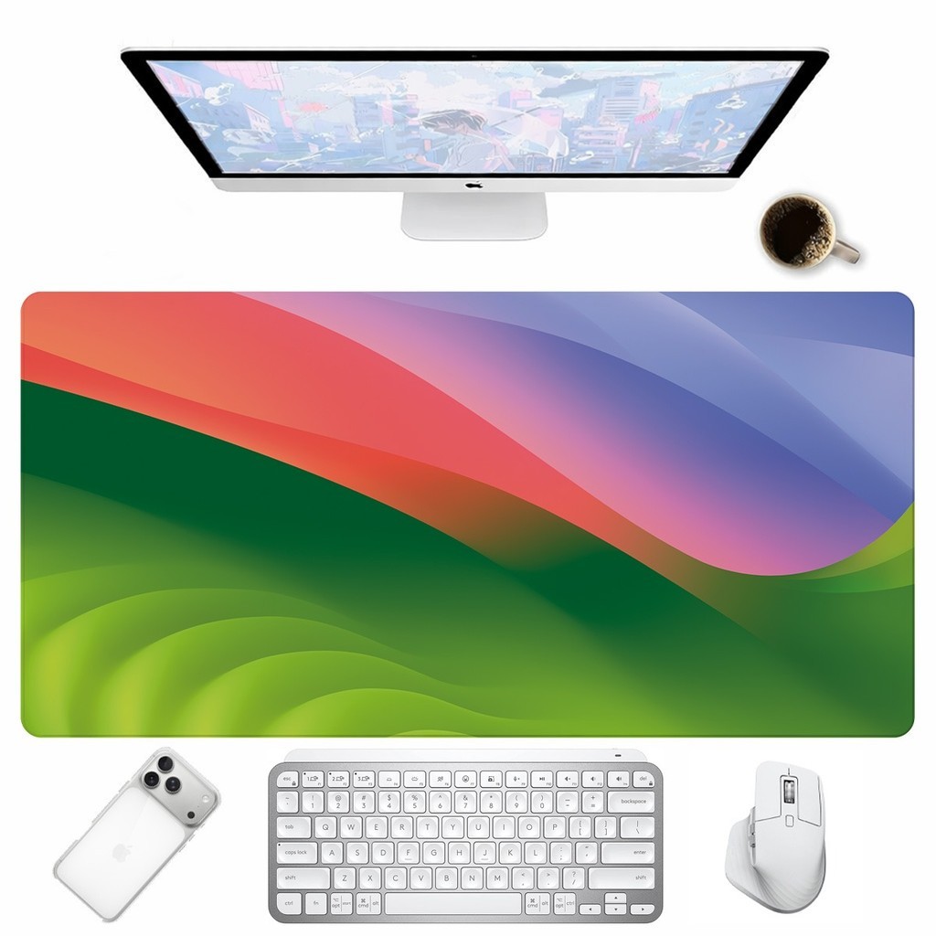 Desk Mat Ondas Verde e Laranja Coloridas Mouse Pad Gamer Antiderrapante para Setup e Computador