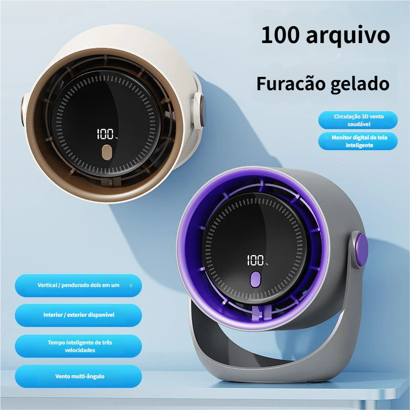 Ventilador Mesa 100 Níveis Display Digital 5000mAh Bateria 7H Silencioso 30dB USB FAST