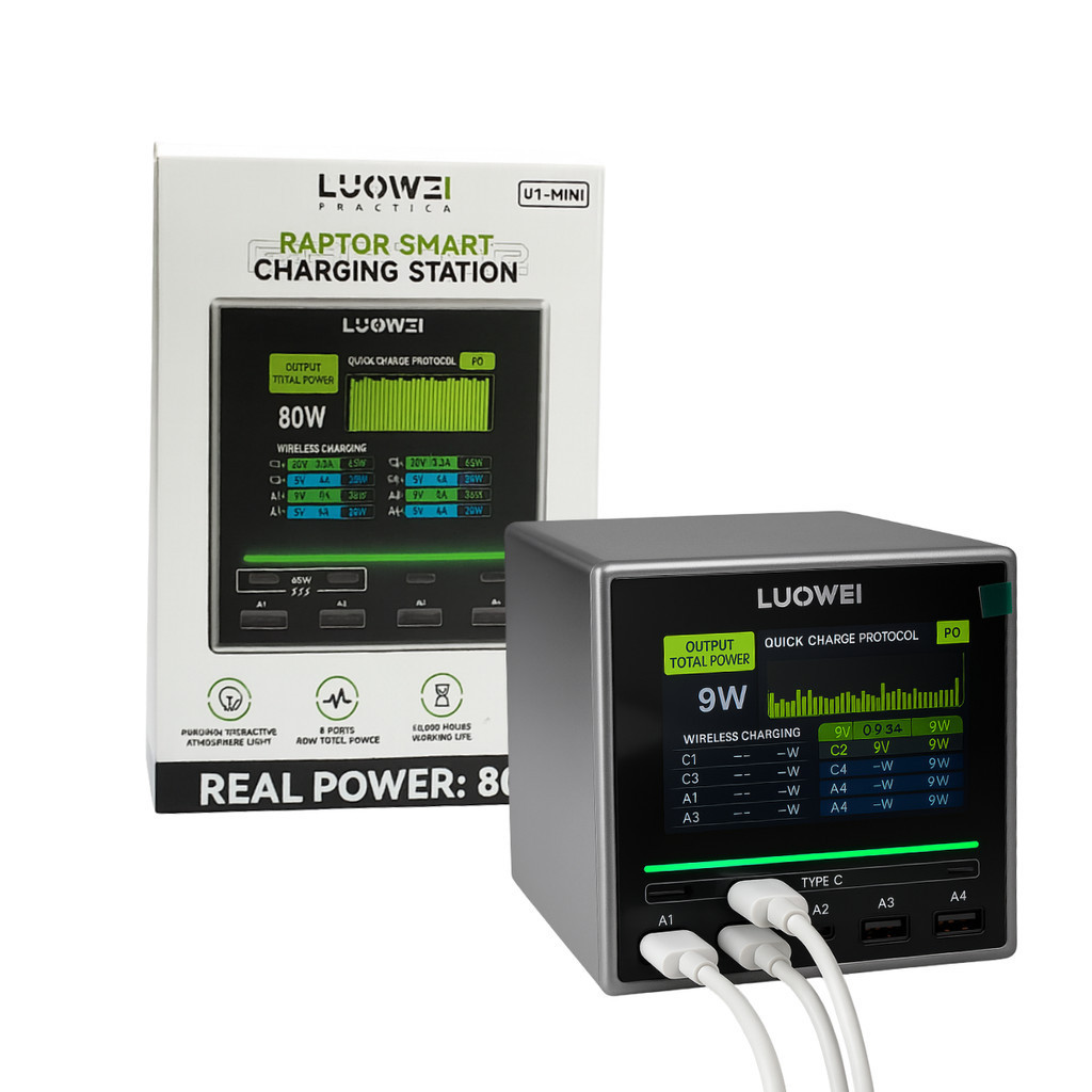 Luowei Carregador USB Fast 80 W PD QC 3.0 Display Digital Multiportas USB Type-C