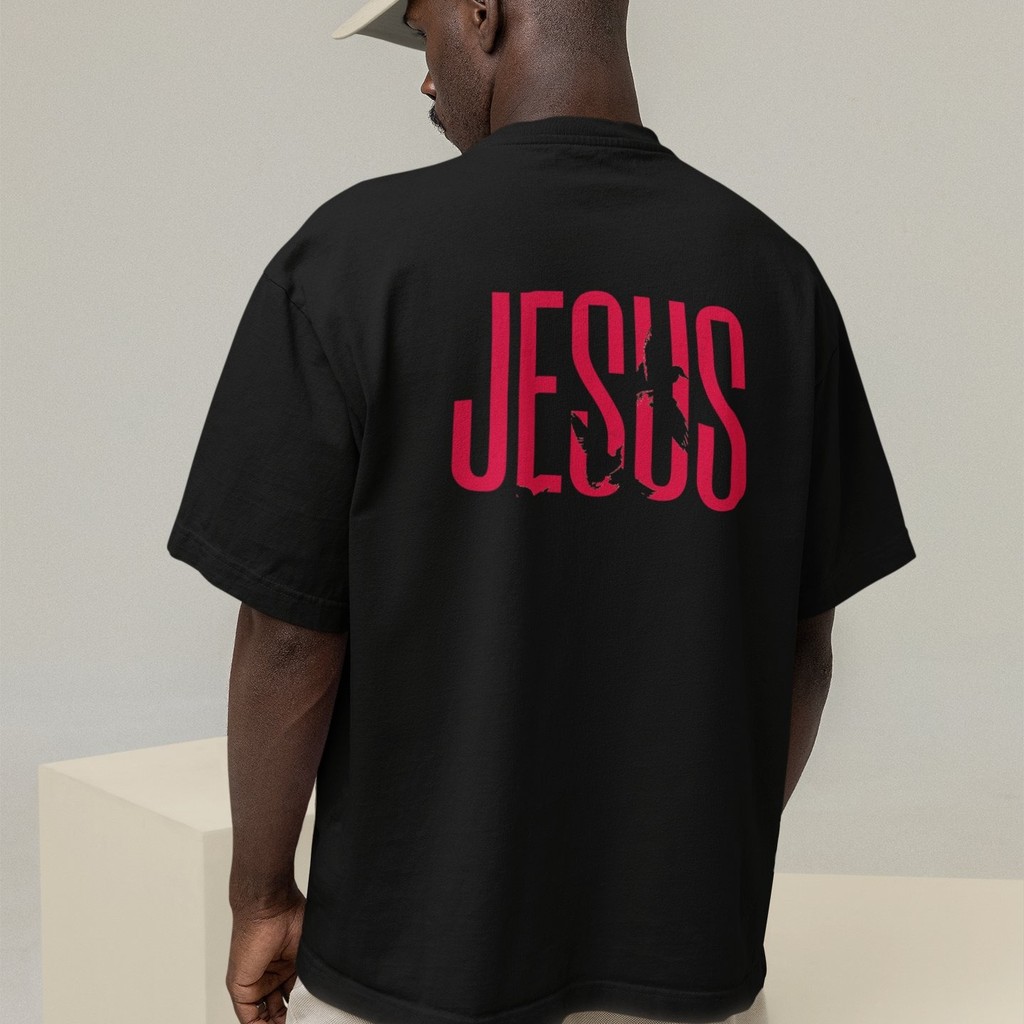 Camiseta Oversized Plus Size Cristã Católica Gola Alta Streetwear Algodão JESUS 344