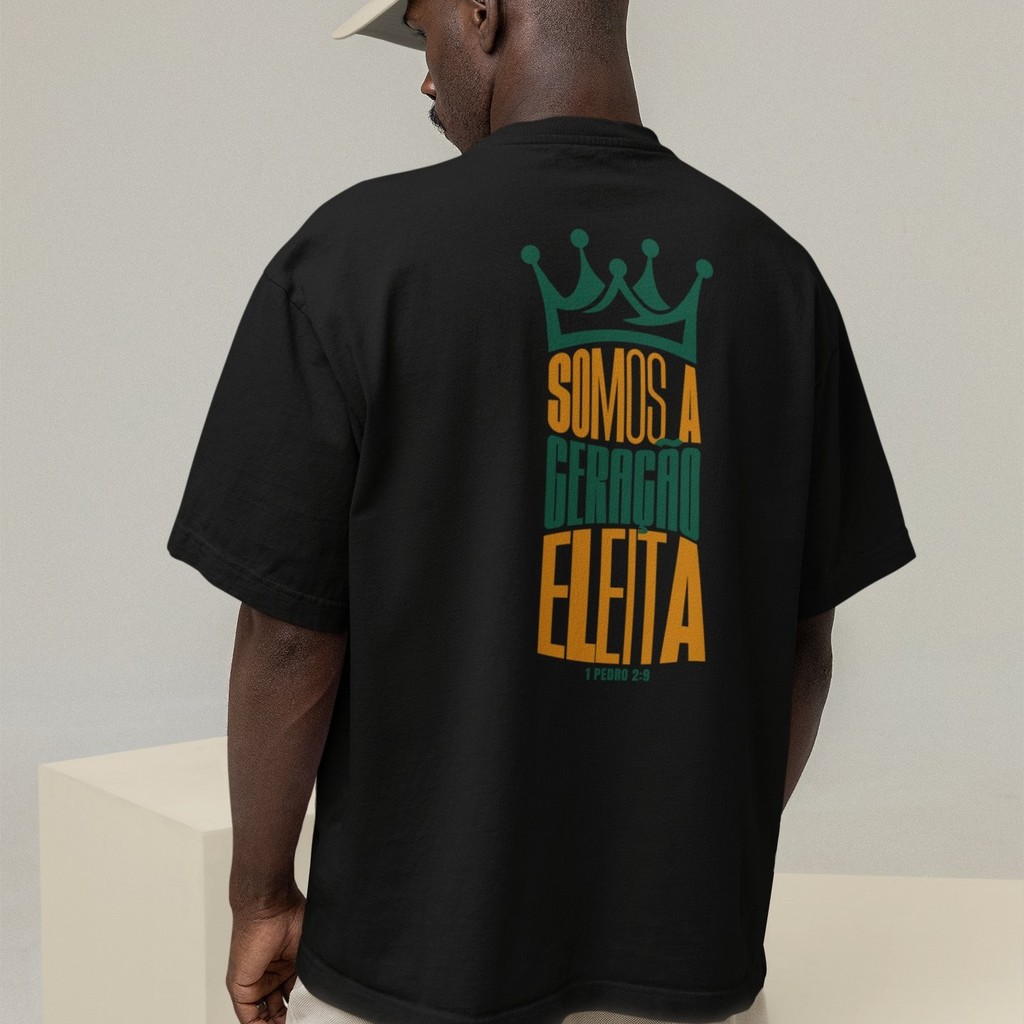 Camiseta Oversized Plus Size Cristã Católica Gola Alta Streetwear Algodão SOMOS A GERAÇÃO ELEITA 328
