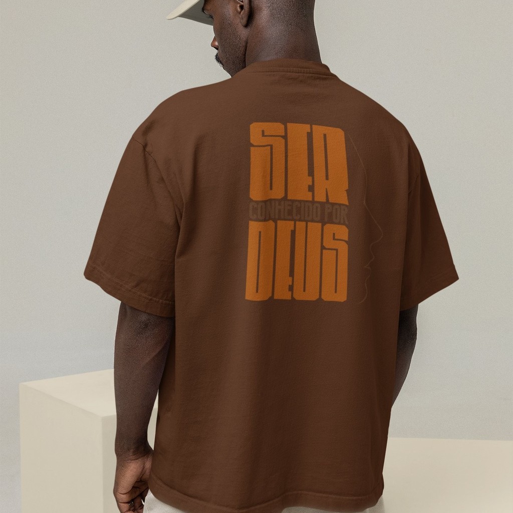 Camiseta Oversized Plus Size Cristã Católica Gola Alta Streetwear Algodão SER CONHECIDO POR DEUS 325