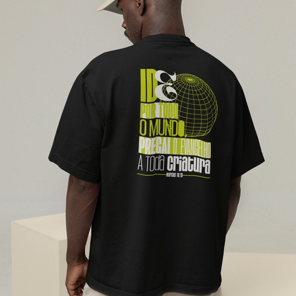 Camiseta Oversized Plus Size Cristã Católica Gola Alta Streetwear Algodão IDE POR TODO MUNDO 304