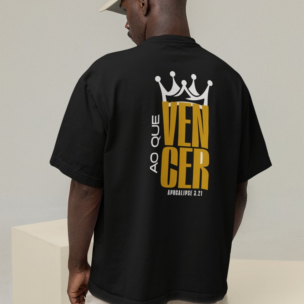 Camiseta Oversized Plus Size Cristã Católica Gola Alta Streetwear Algodão AO QUE VENCER