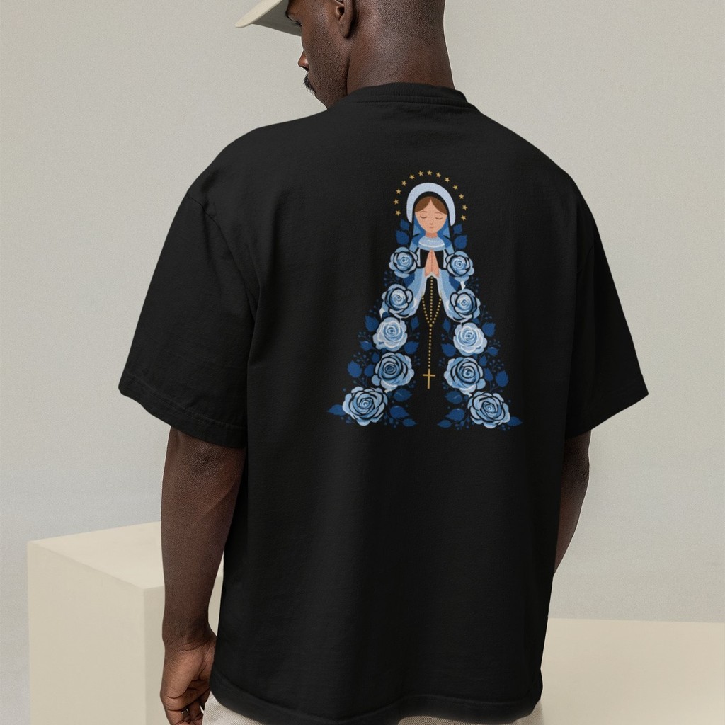 Camiseta Oversized Plus Size Cristã Católica Gola Alta Streetwear Algodão SANTA 237