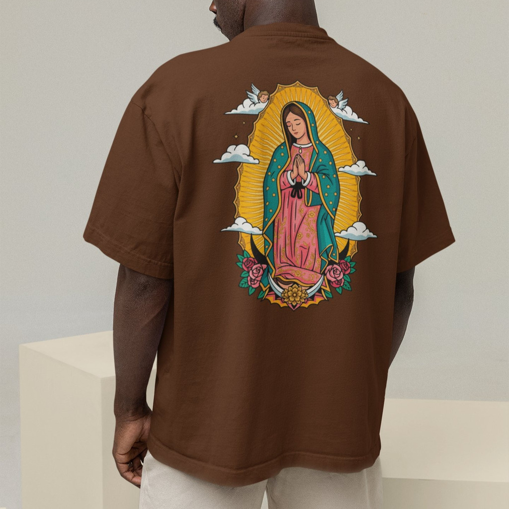 Camiseta Oversized Plus Size Cristã Católica Gola Alta Streetwear Algodão SANTA