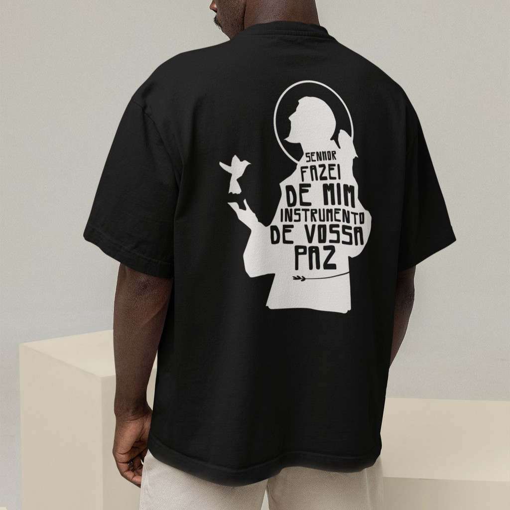 Camiseta Oversized Plus Size Cristã Católica Gola Alta Streetwear Algodão INSTRUMENTO DE VOSSA PAZ
