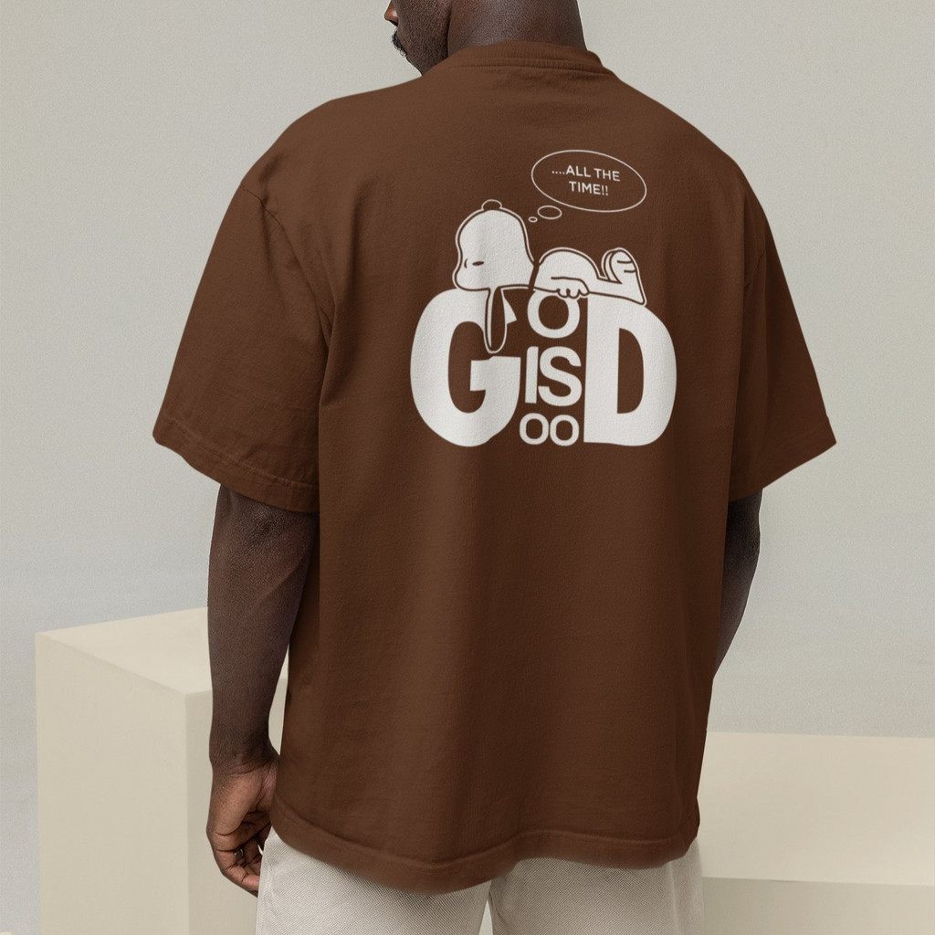 Camiseta Oversized Plus Size Cristã Católica Gola Alta Streetwear Algodão GOD IS GOOD