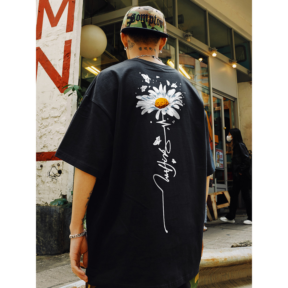 Nuthink National Trendy Daisy Camiseta de manga curta American Street Wear Casal Camiseta de meia manga Homens Mulheres