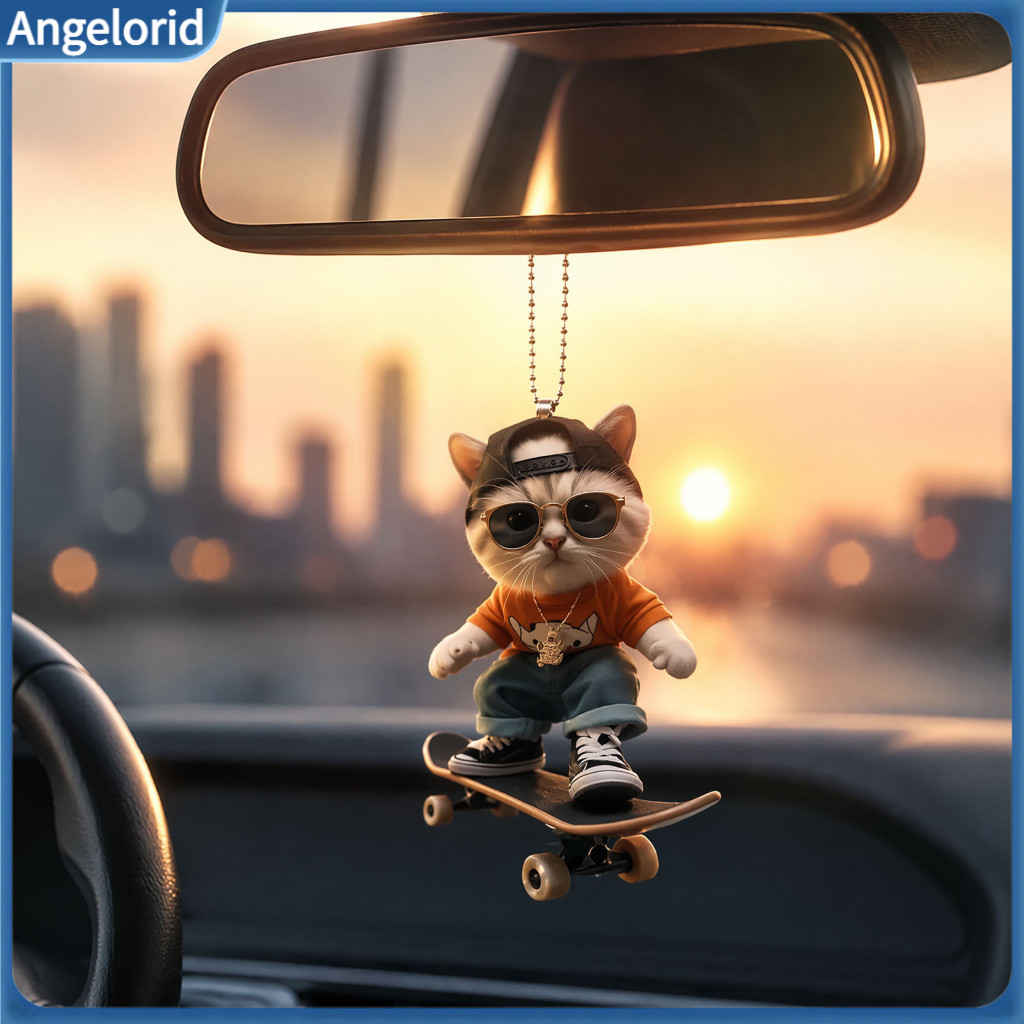 Trendy Street Style Gift Car Rearview Mirror Accessories Skateboard Cat Hanging Ornament – 2d Flat Acrylic Decor for V