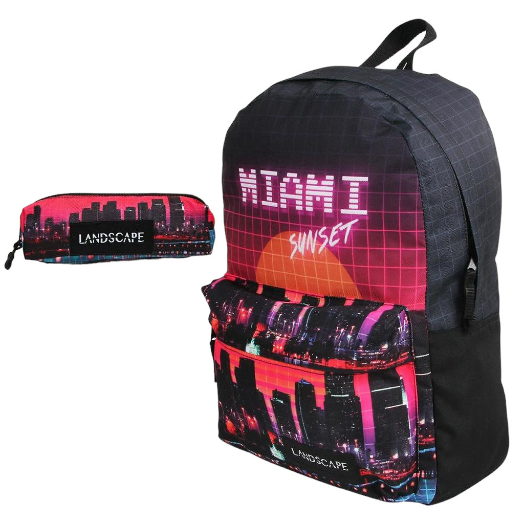 Mochila Escolar de Costas Facudade Landscape Miami Sunset Estojo - Dermiwil