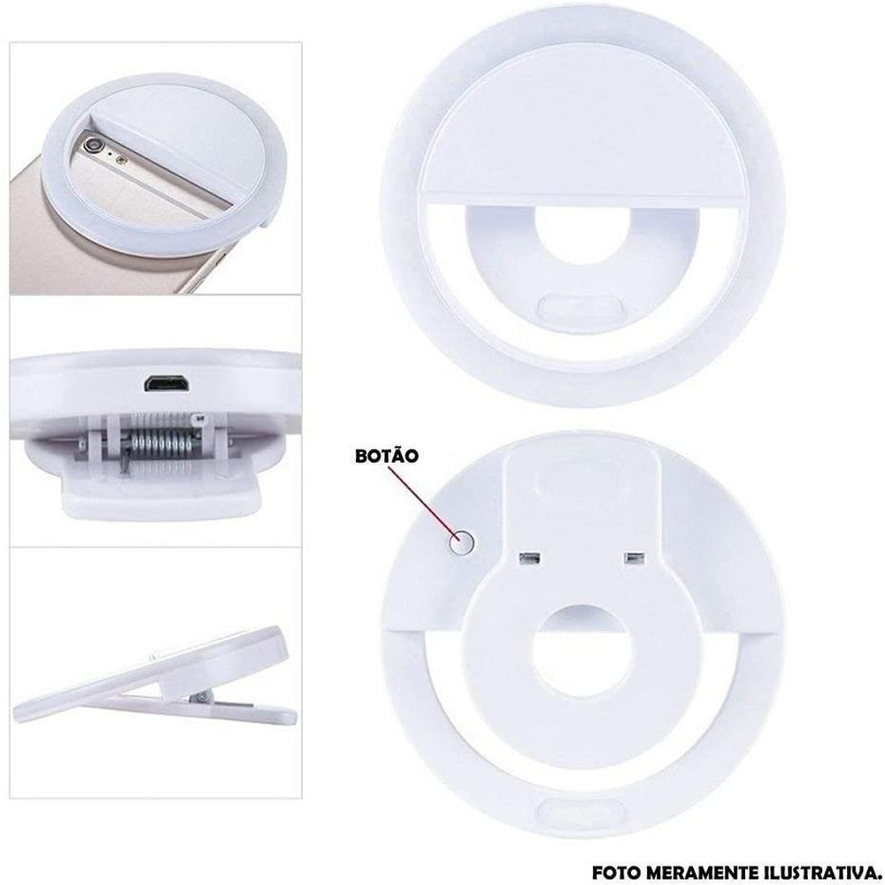 Clipe Anel Luz Pra Selfie Ring Light Flash Celular Universal BRANCO