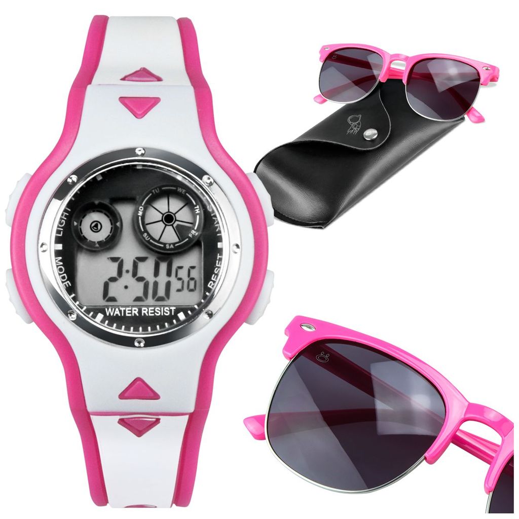 Relogio led digital rosa infantil + oculos + case premium original rosa esportivo qualiadde premium