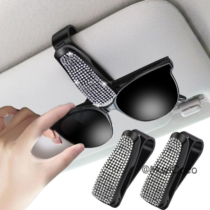 Óculos De Sol Femininos Sun Visor Mount Clip Holder Rhinestone Bracket Portáteis De Cristal Para Decoração De Carros