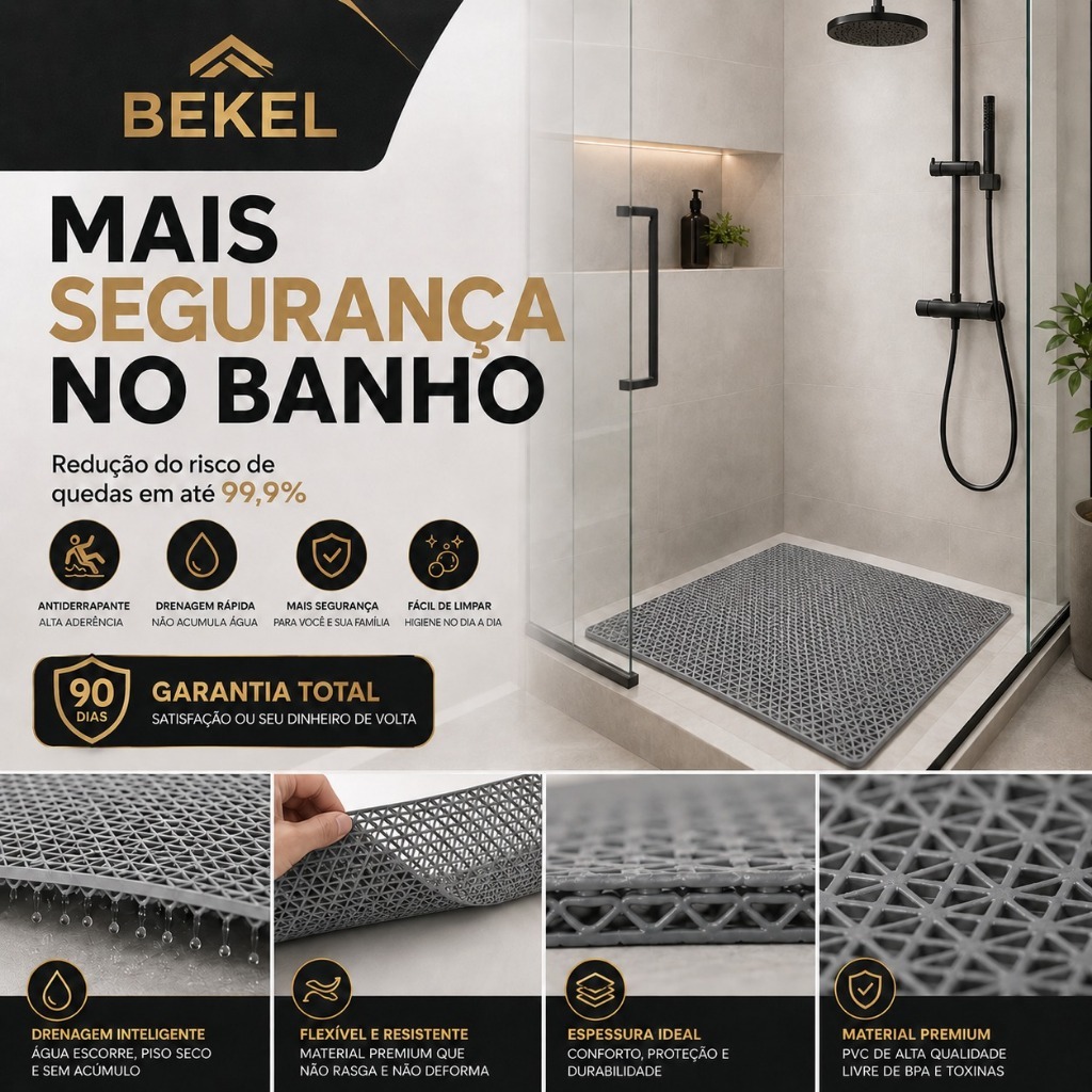 Tapete Antiderrapante PVC Emborrachado Luxo Piso Banheiro Chuveiro Sauna Piscina Segurança Idoso Criança.