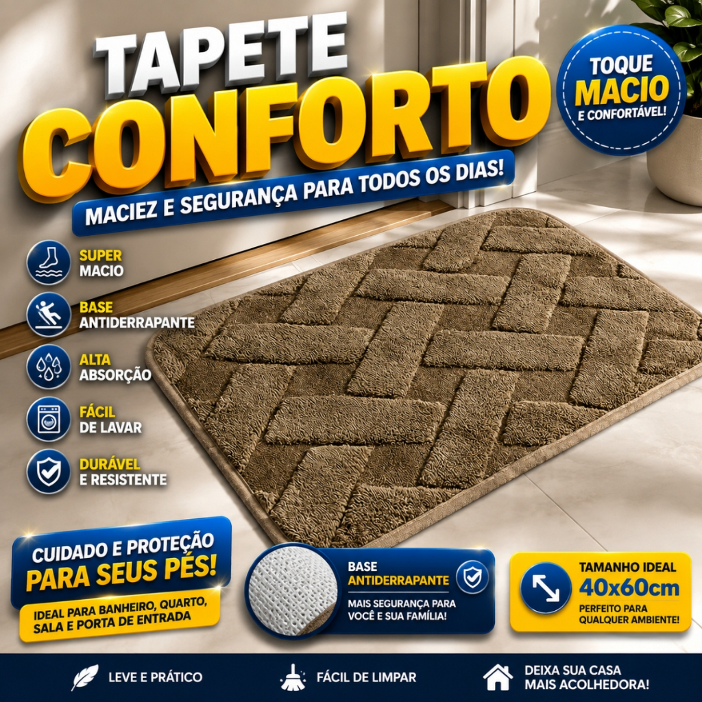 Tapete Entrada Casa Felpudo Bem-Vindo100% Poliester 38x58 Antiderrapante