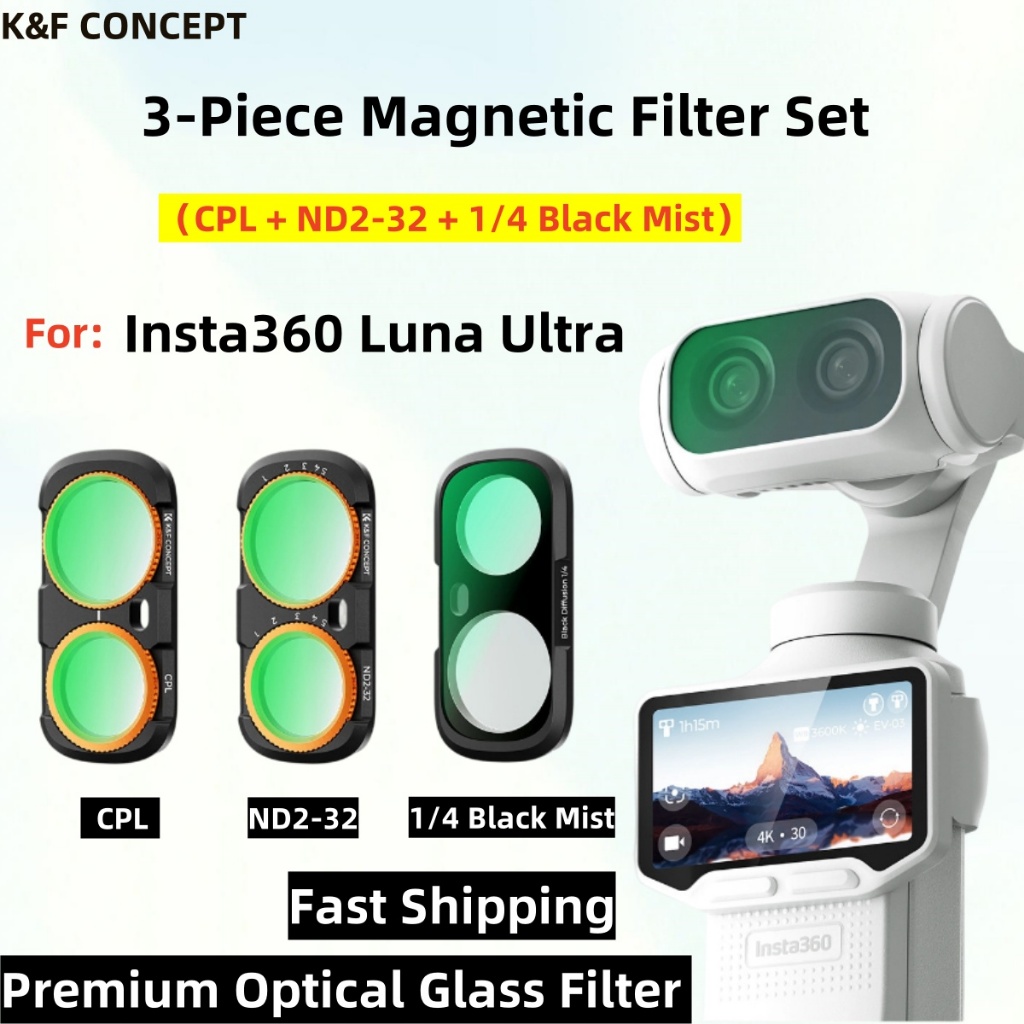 K & F Concept (CPL + ND2-32 + Black Mist 1/4) Filtro Magnético Para Insta360 Luna Ultra Handheld Gimbal Camera De Vidro