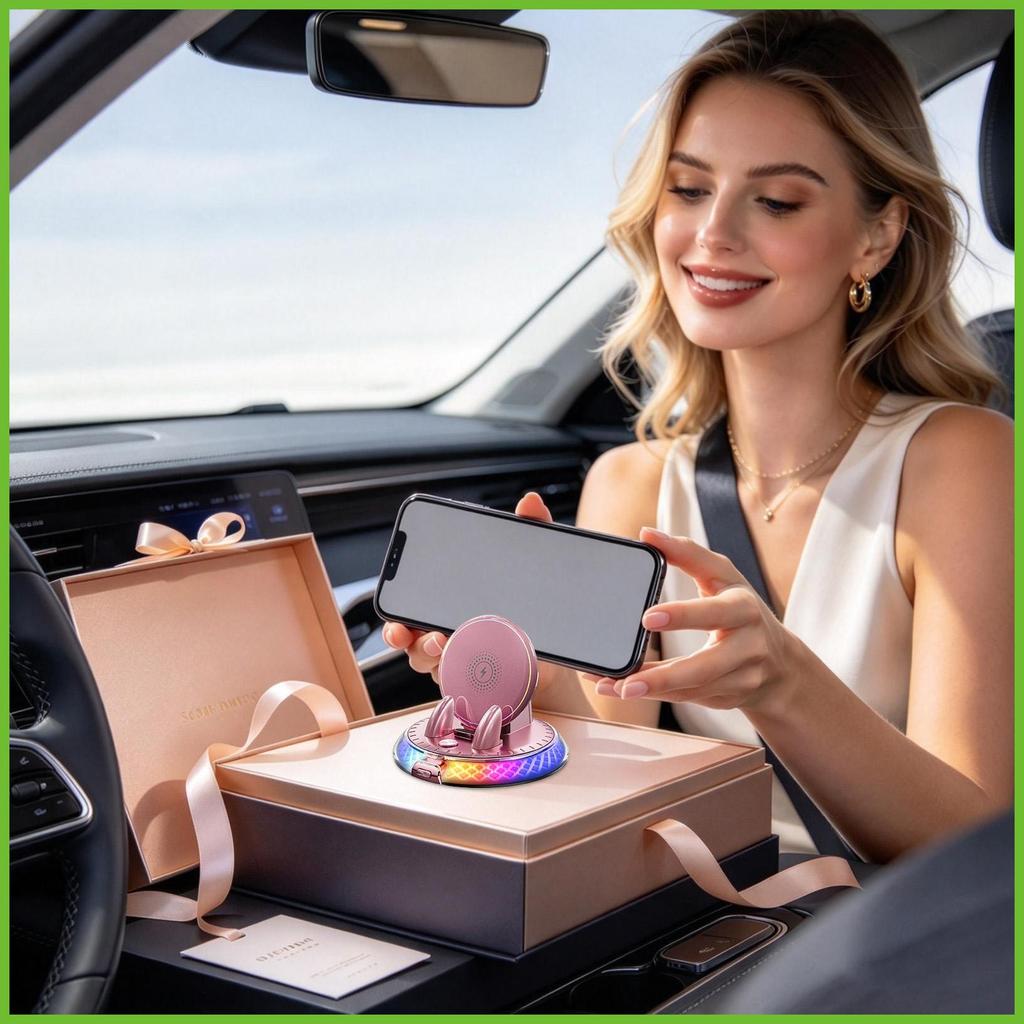 Suporte Do Telefone Carro Carregador 360 Graus Girar Com Luz Rgb Carregamento Sem Fio Montagem Para teasobr