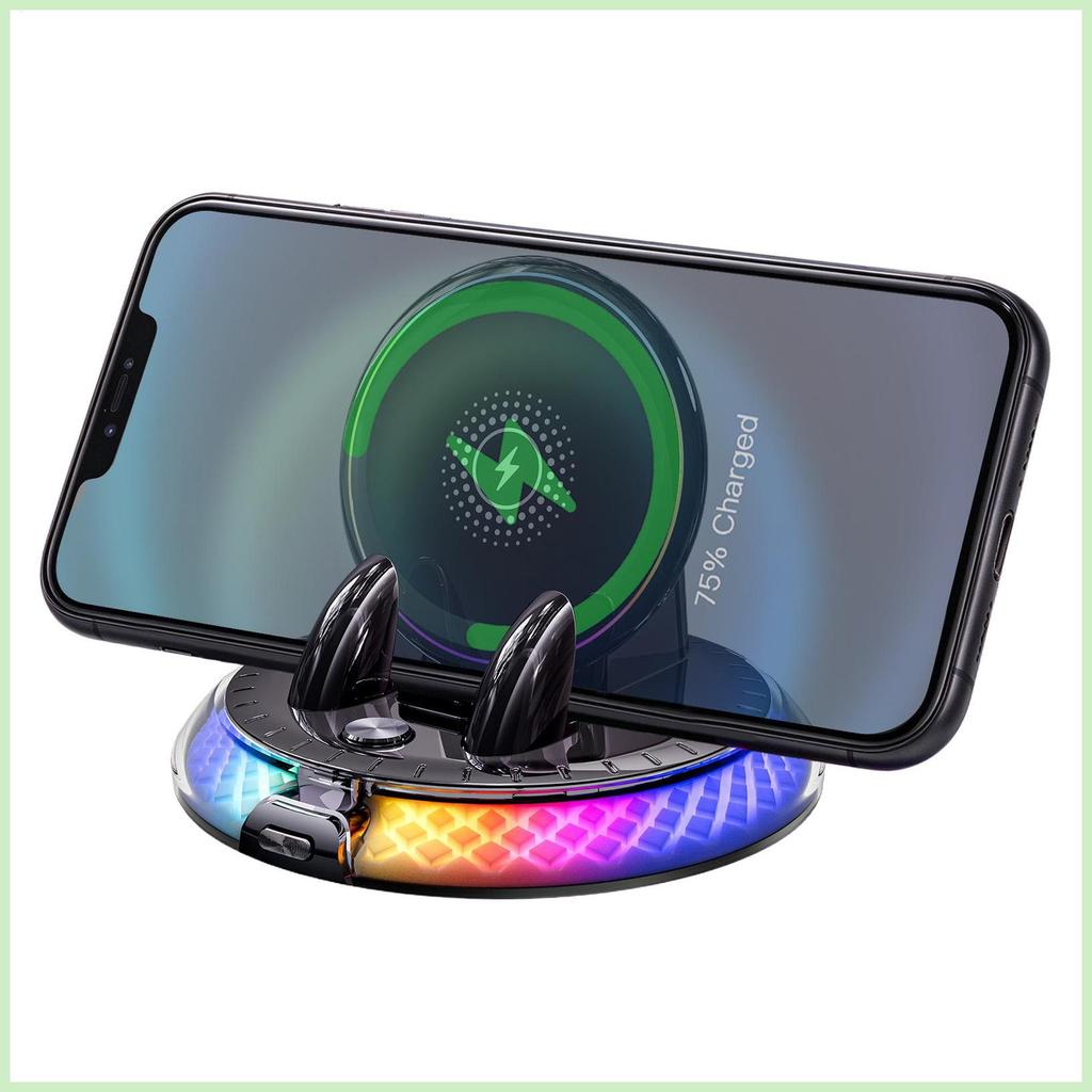Carregador De Carro Sem Fio Suporte Giratório De 360 Graus Com Luz Rgb De Telefone Para Painel Caminhão Veículo landes1b