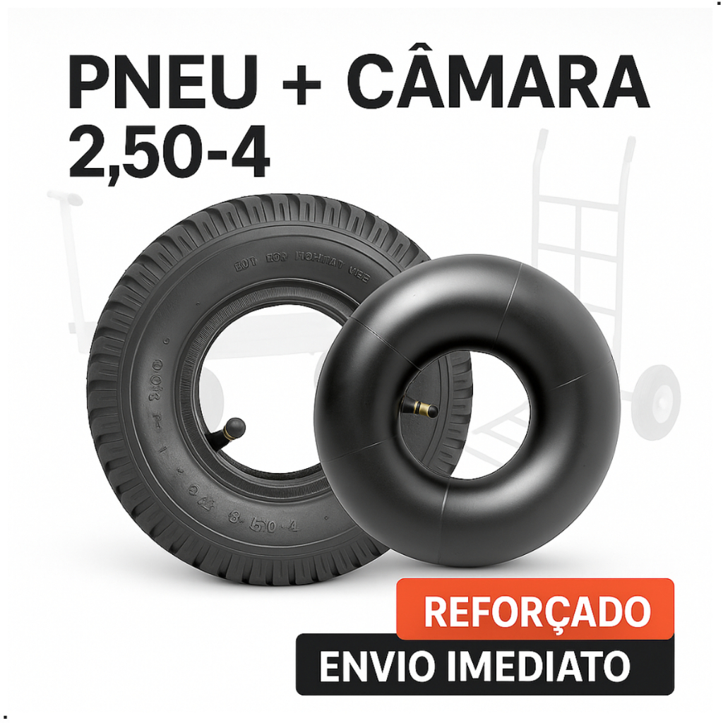 Pneu Reforçado + Câmara Skate Quadriciclo Mini Buggy Carrinho Mão Carga Carriola 2.50-4