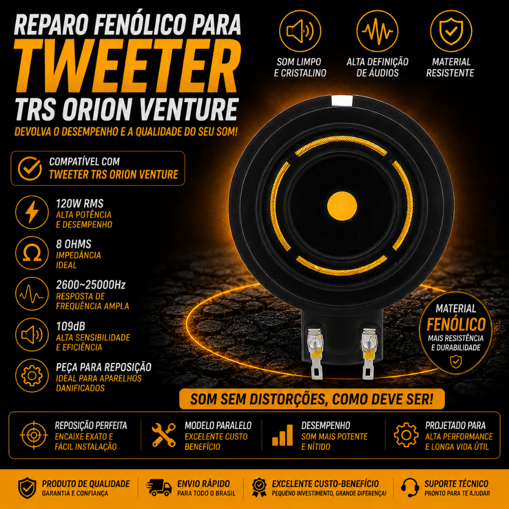 Reparo Tweeter Venture TSR Musicall 120W RMS Bobina Driver Som
