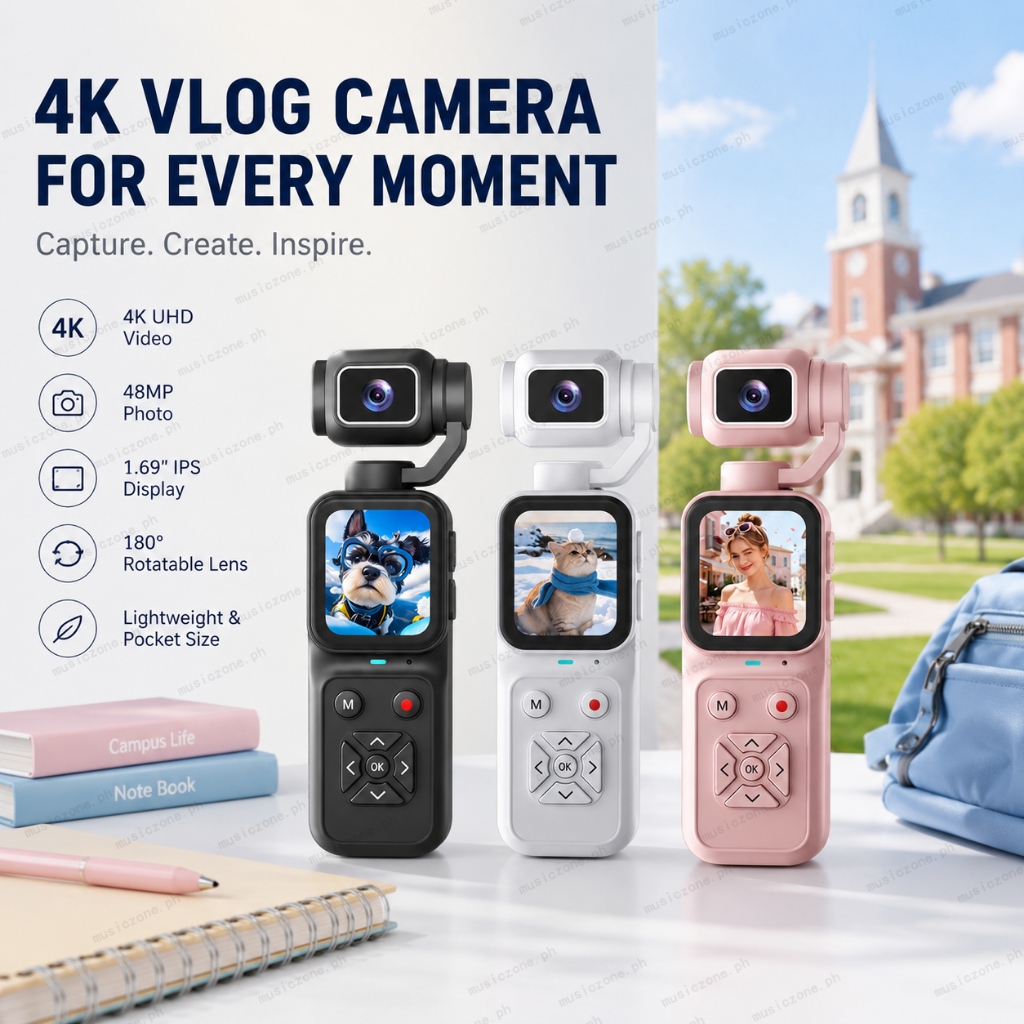 Câmera Vlog De Bolso 4K De Ação Portátil De 48MP 180 ° Lente Giratória Mini Filmadora Com Tela IPS De 1.69 Polegadas Par