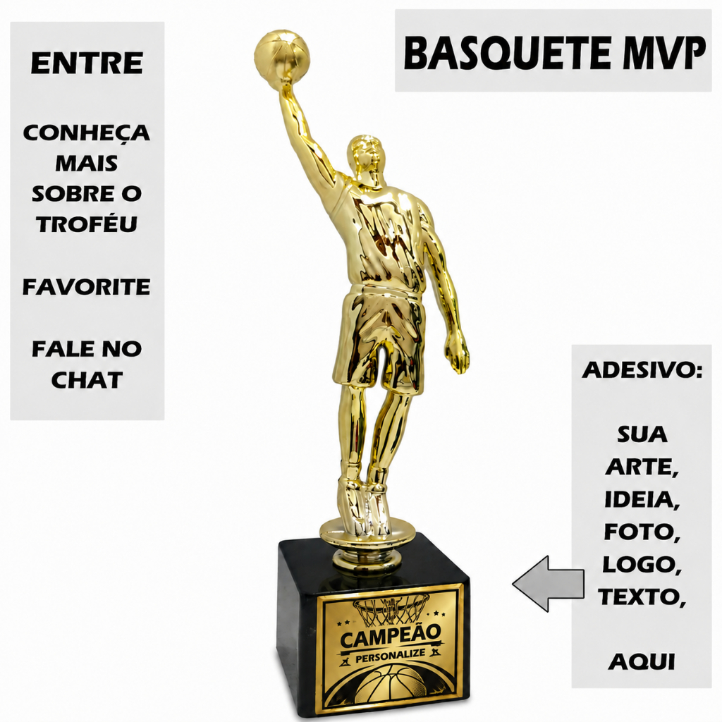 1 a 4 Troféu Basquete 26cm Ouro BL1 {Personalizo} Kit ou Unitário Rebote Enterrada Bandeja Tabela
