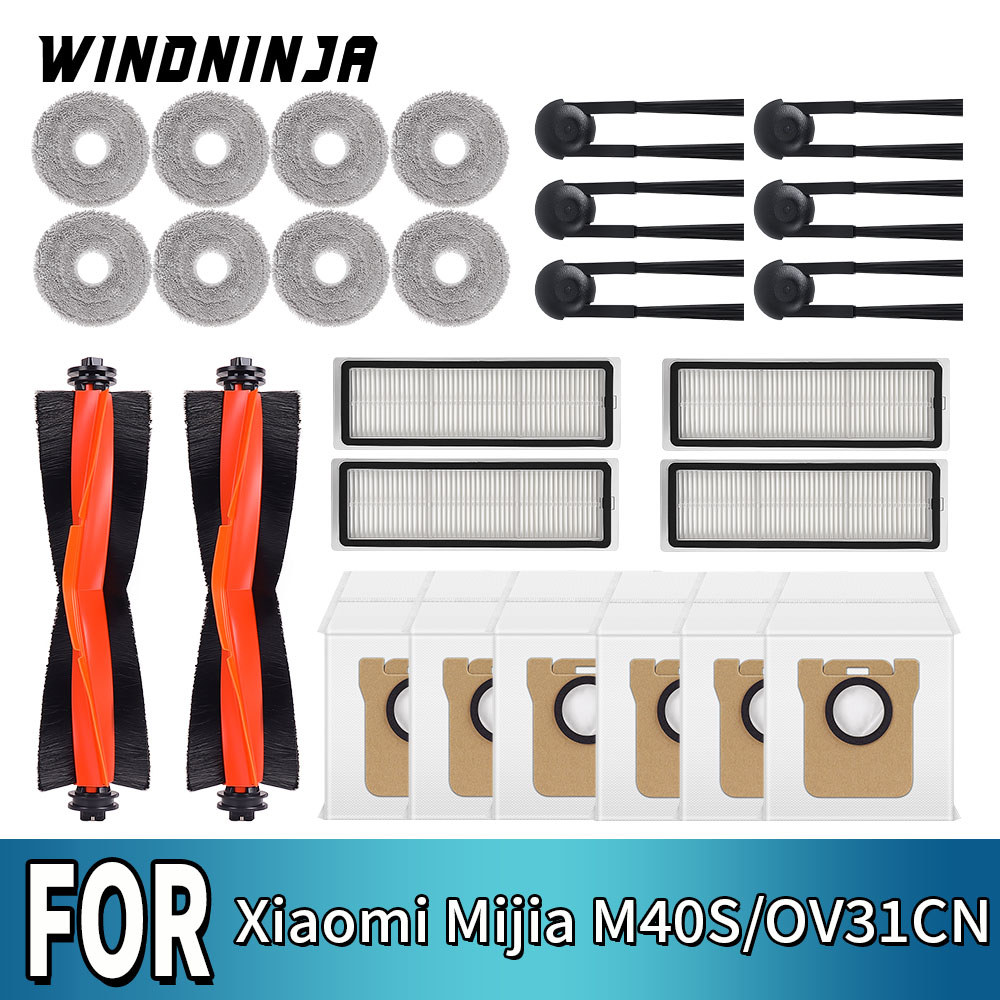 Para Xiaomi Mijia M40S OV31CN Peças a Vácuo Filtro HEPA Escova Principal Escova Lateral Pano de Pano Saco de Poeira
